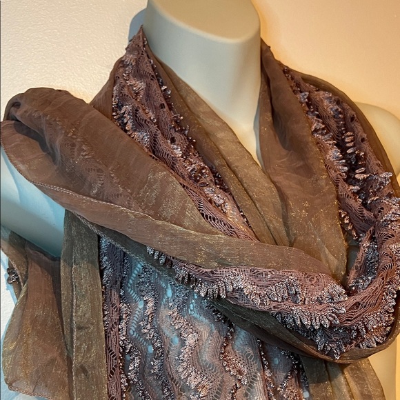 “Bundle 10 for $13” Women’s Fashion Elegant Brown Sheer Scarf - Picture 5 of 5